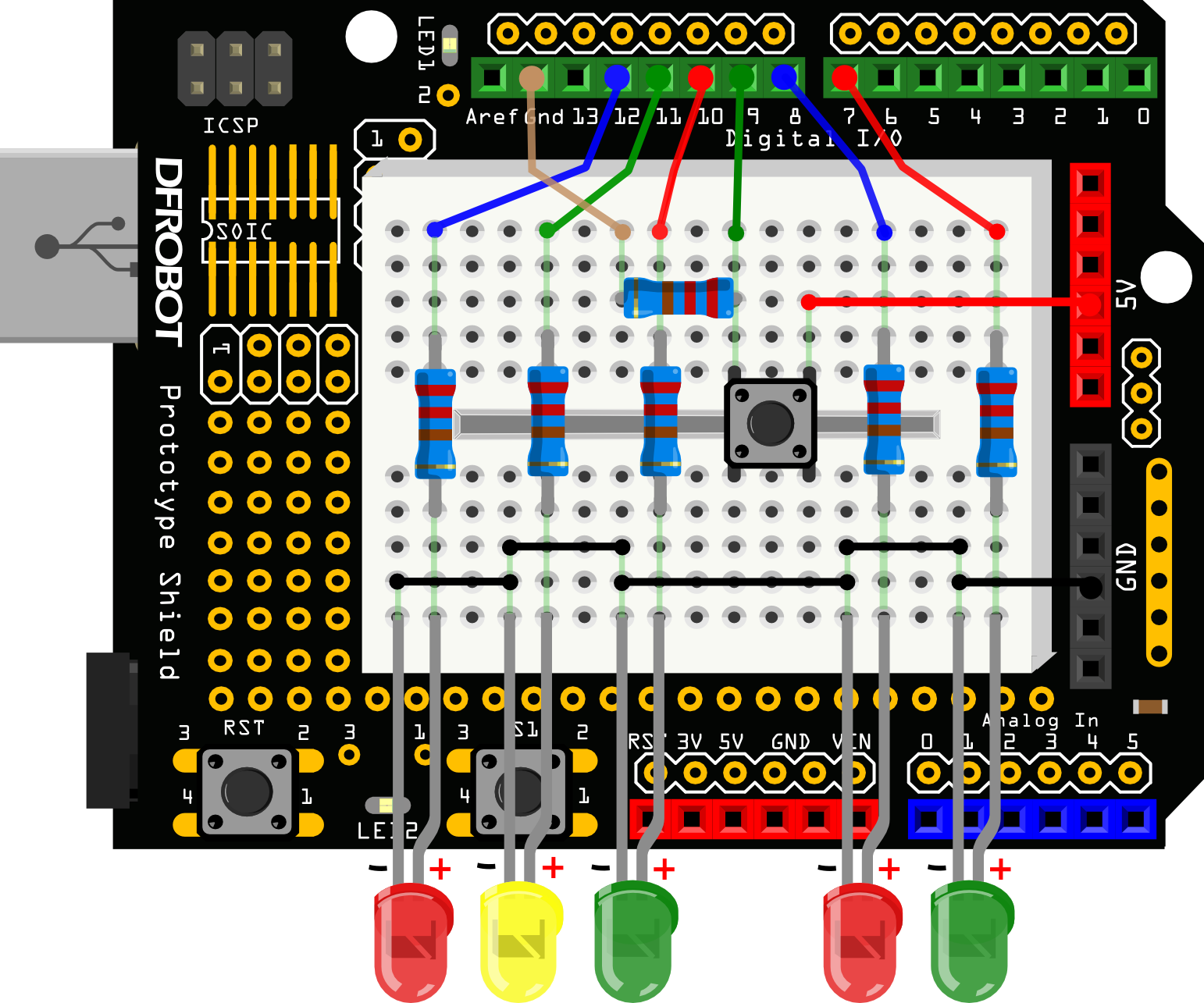 Arduino教程 Lesson 4 -- 互动交通信号灯