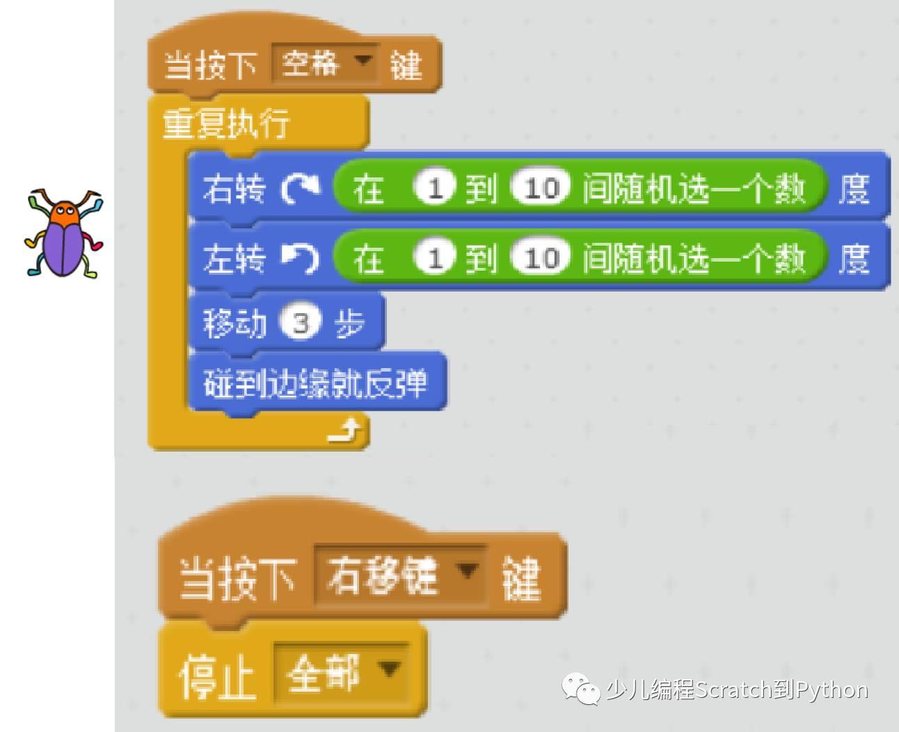 第六课 Scratch作品：摇摇晃晃的虫子（随机数和碰到边缘就反弹，第二章）