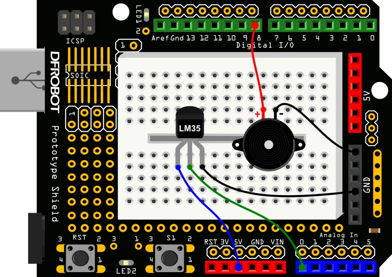 DFR0100 Arduino教程08 -- 温度报警器