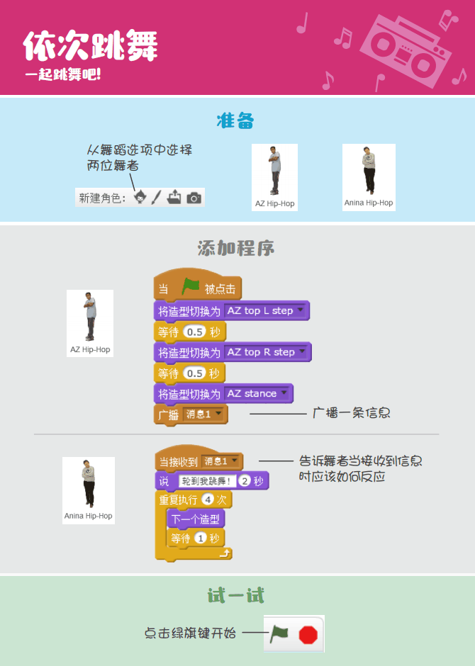 少儿编程 教程丨Scratch编程趣味卡 - 9.一起跳舞吧