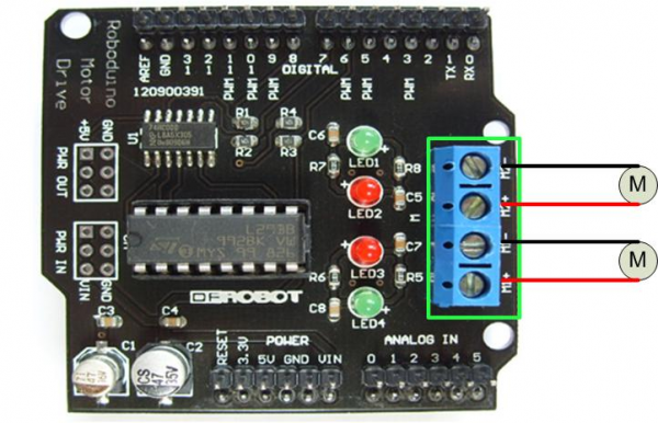 Arduino直流电机驱动-L293 Shield 1A双路H桥电机驱动扩展板