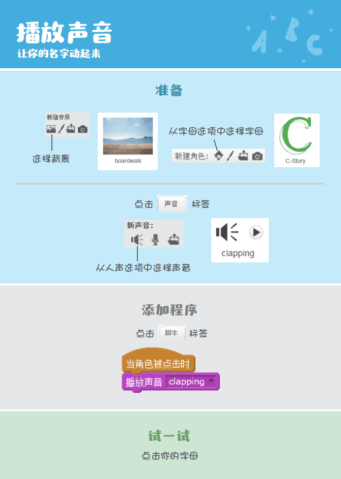 ▷Scratch课堂丨【编程趣味卡1】让你的名字动起来