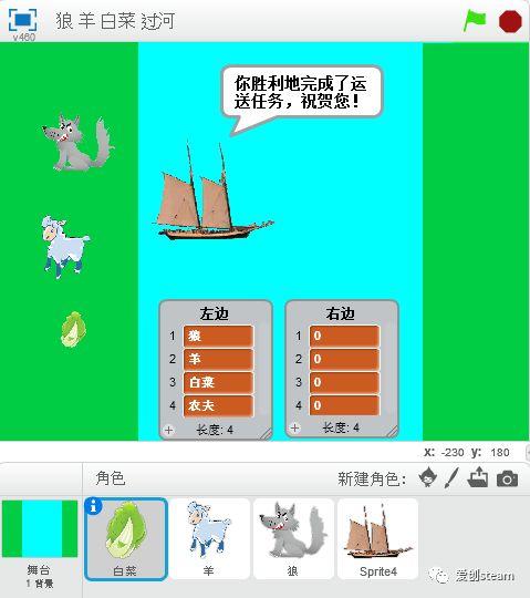 【SCRATCH创意编程】狼 羊 白菜 农夫  过河