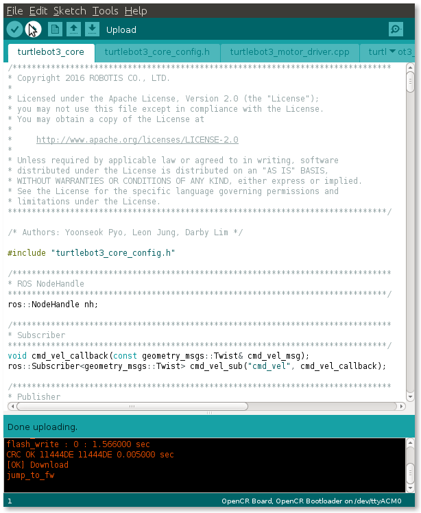 Turtlebot3入门教程-OpenCR软件设置