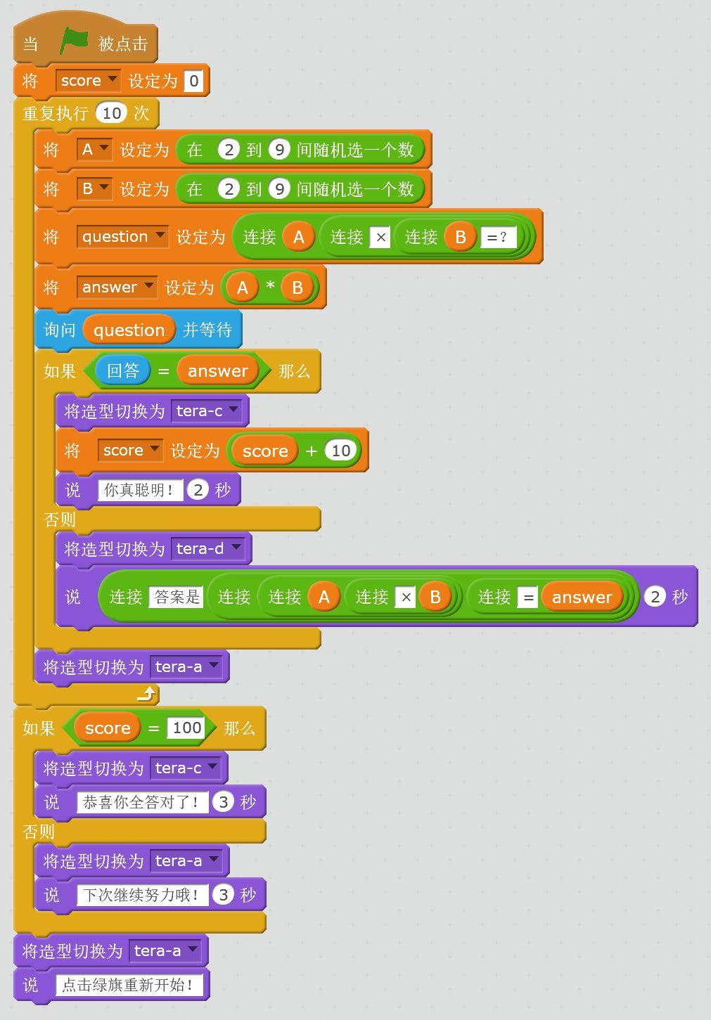 一起学Scratch第九课：小猫学乘法