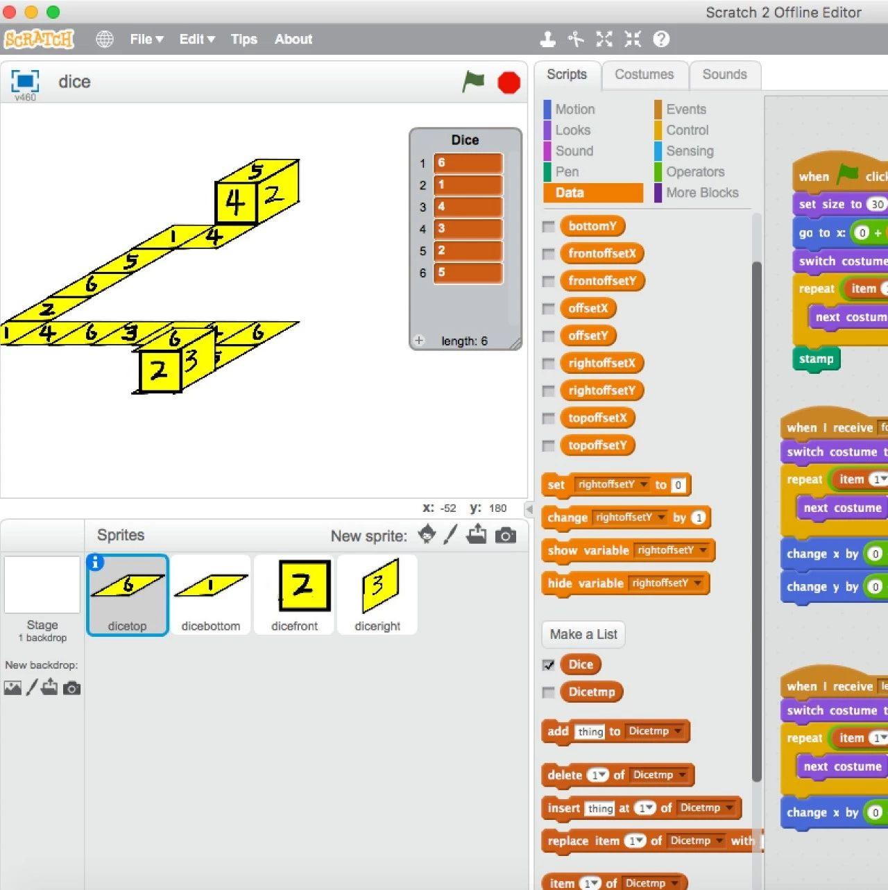 Scratch：实现骰子在滚动时候的轨迹