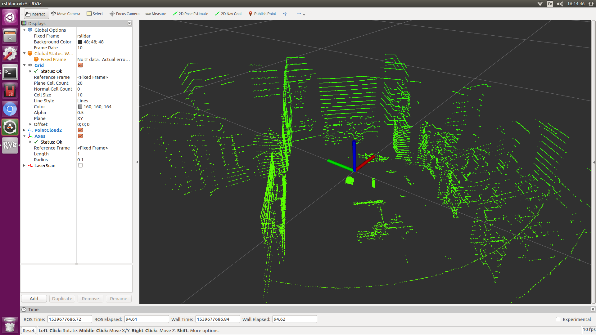 ROS与激光雷达入门教程-RS-lidar-16雷达3D点云数据转2D激光数据