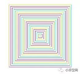画同心正方形（在画正方形的基础上拓展出来的程序，正方形都是同心，并且每条边的颜色会变化）