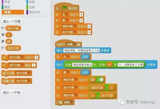 Scratch数学编程—计算鸡兔同笼