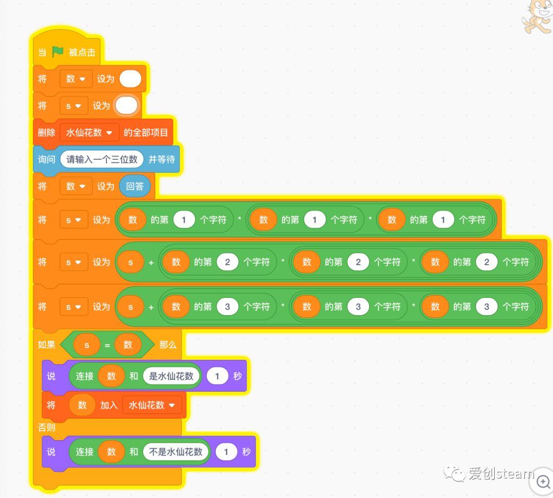 【SCRATCH创意编程之四十九集】scratch算法学习之-水仙花数