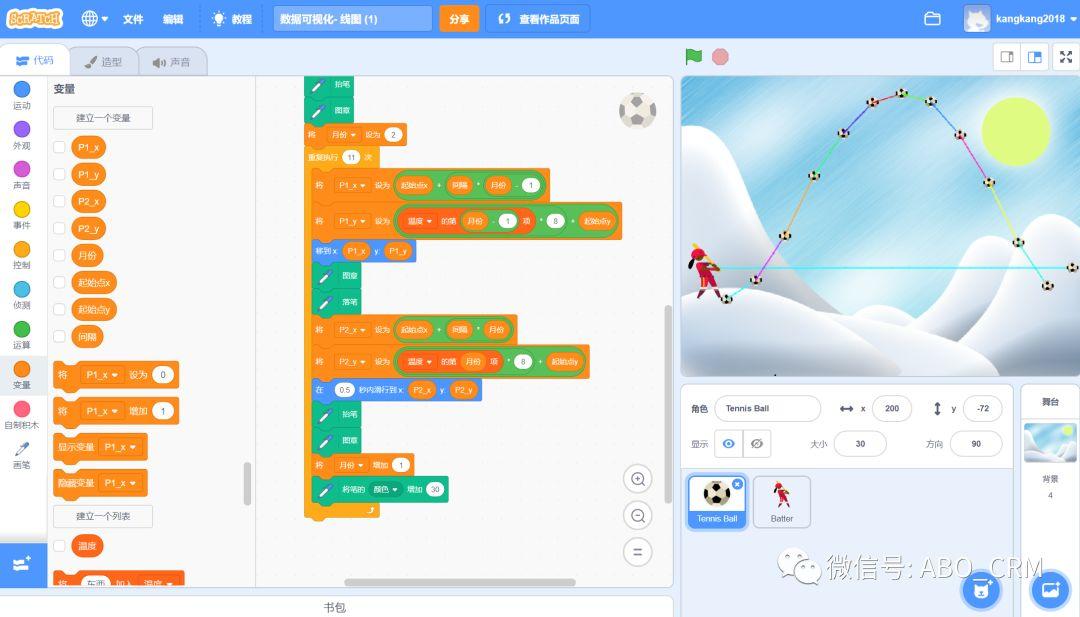 少儿编程Scratch第23讲： 数据可视化：线图V1.0- 列表、图章、画笔、滑行(Line Chart)