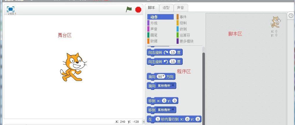 Scratch编程入门，软件界面及各区域的作用