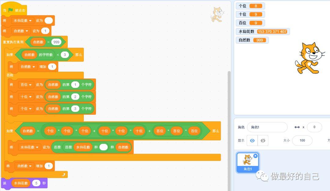 Scratch编程——2019.5.14 编程案例-水仙花数