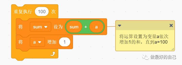 Scratch编程——2019.5.18 编程案例-1加到100的和