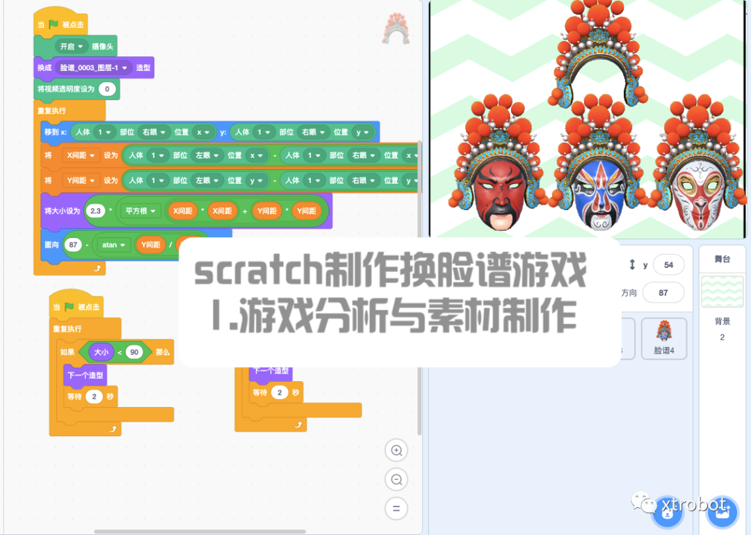 Scratch制作换脸谱 1 游戏分析与素材制作 文字 视频 少儿编程教程网