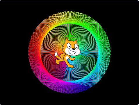 Scratch线上编程课程：画笔初步，用正方形叠加围成一个圆。